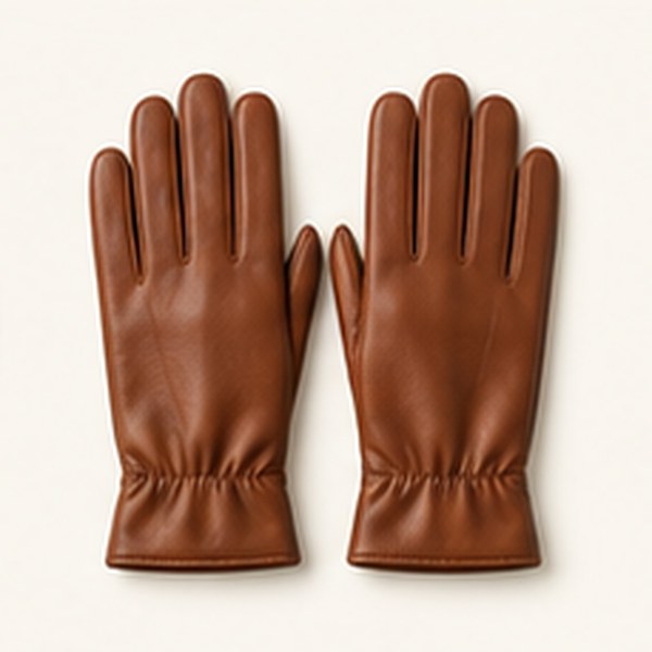 Touchscreen handschoenen gebreid in camel, studiofoto op lichte achtergrond