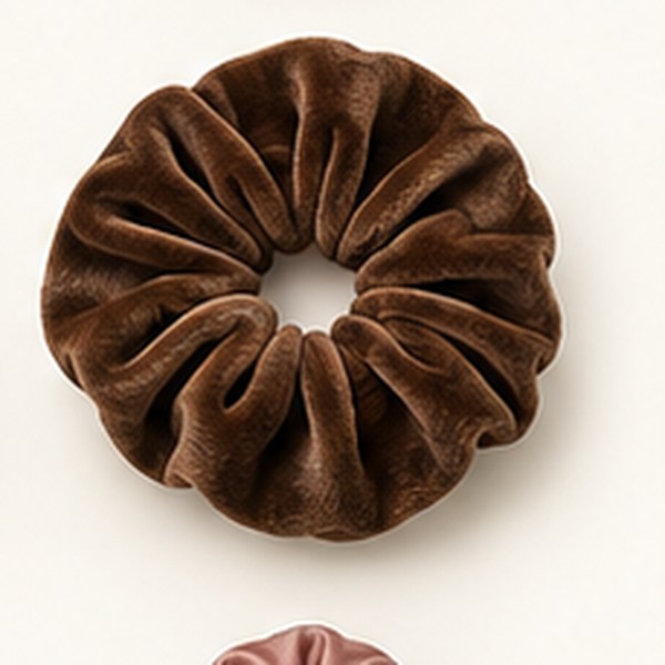 Fluwelen scrunchie XL in bordeaux, studiofoto op lichte achtergrond
